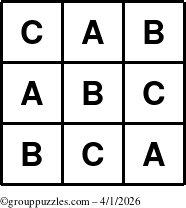 The grouppuzzles.com Answer grid for the TicTac-ABC puzzle for Wednesday April 1, 2026