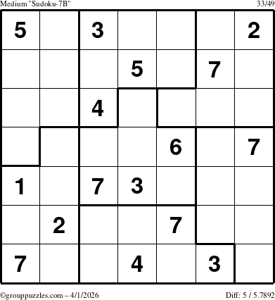 The grouppuzzles.com Medium Sudoku-7B puzzle for Wednesday April 1, 2026