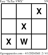 The grouppuzzles.com Easy TicTac-VWX puzzle for Wednesday April 1, 2026