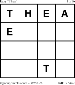 The grouppuzzles.com Easy Thea puzzle for Monday March 9, 2026