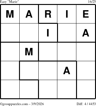 The grouppuzzles.com Easy Marie puzzle for Monday March 9, 2026