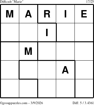 The grouppuzzles.com Difficult Marie puzzle for Monday March 9, 2026