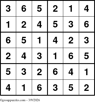 The grouppuzzles.com Answer grid for the Sudoku-Junior puzzle for Monday March 9, 2026
