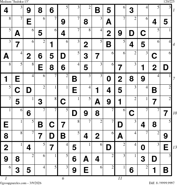 The grouppuzzles.com Medium Sudoku-15 puzzle for Monday March 9, 2026, suitable for printing, with all 8 steps marked