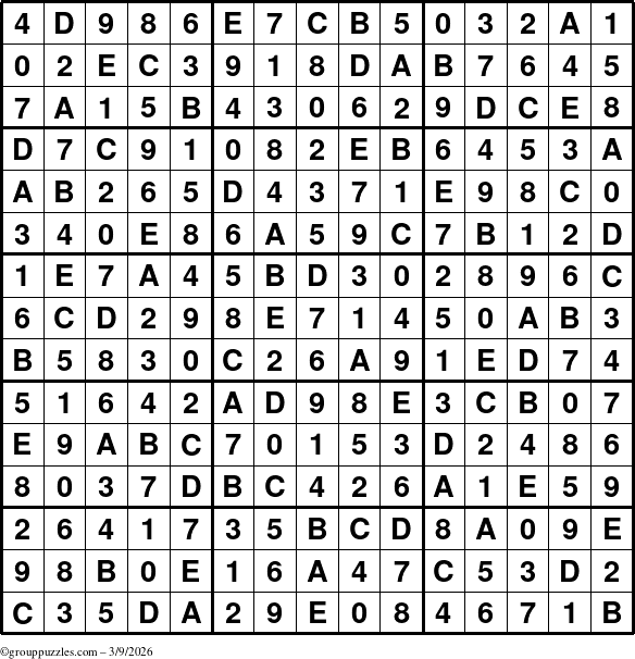 The grouppuzzles.com Answer grid for the Sudoku-15 puzzle for Monday March 9, 2026