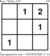 The grouppuzzles.com Easy TicTac-123 puzzle for Saturday October 4, 2025