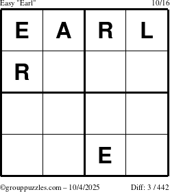 The grouppuzzles.com Easy Earl puzzle for Saturday October 4, 2025