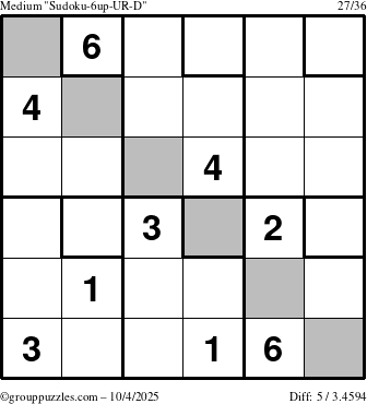 The grouppuzzles.com Medium Sudoku-6up-UR-D puzzle for Saturday October 4, 2025