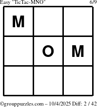 The grouppuzzles.com Easy TicTac-MNO puzzle for Saturday October 4, 2025