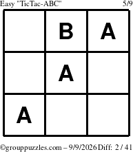 The grouppuzzles.com Easy TicTac-ABC puzzle for Wednesday September 9, 2026