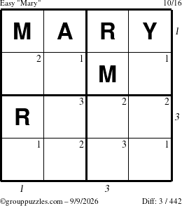 The grouppuzzles.com Easy Mary puzzle for Wednesday September 9, 2026 with all 3 steps marked