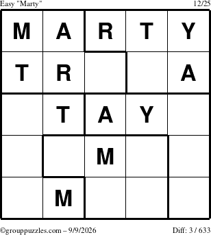 The grouppuzzles.com Easy Marty puzzle for Wednesday September 9, 2026