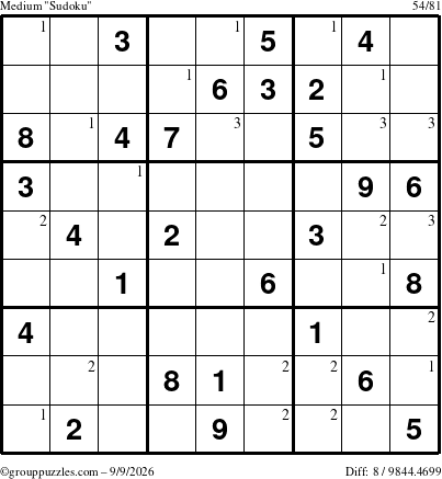 The grouppuzzles.com Medium Sudoku puzzle for Wednesday September 9, 2026 with the first 3 steps marked