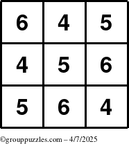 The grouppuzzles.com Answer grid for the TicTac-456 puzzle for Monday April 7, 2025