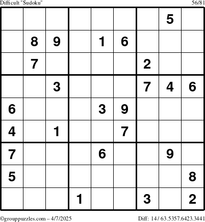 The grouppuzzles.com Difficult Sudoku puzzle for Monday April 7, 2025
