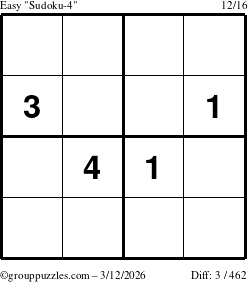 The grouppuzzles.com Easy Sudoku-4 puzzle for Thursday March 12, 2026