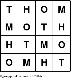 The grouppuzzles.com Answer grid for the Thom puzzle for Thursday March 12, 2026