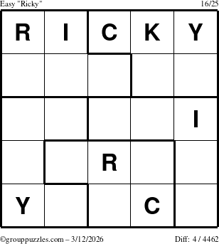 The grouppuzzles.com Easy Ricky puzzle for Thursday March 12, 2026
