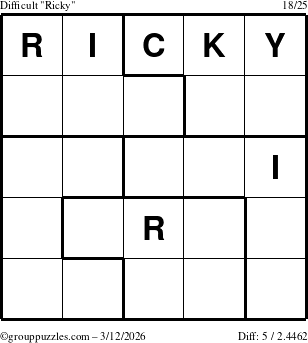 The grouppuzzles.com Difficult Ricky puzzle for Thursday March 12, 2026