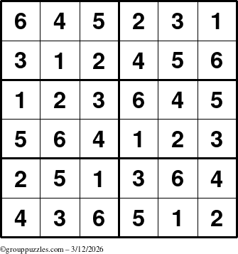 The grouppuzzles.com Answer grid for the Sudoku-Junior puzzle for Thursday March 12, 2026