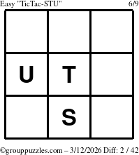The grouppuzzles.com Easy TicTac-STU puzzle for Thursday March 12, 2026
