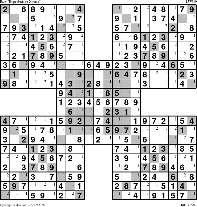 The grouppuzzles.com Easy cover-HyperXtreme puzzle for Thursday March 12, 2026 with the first 3 steps marked