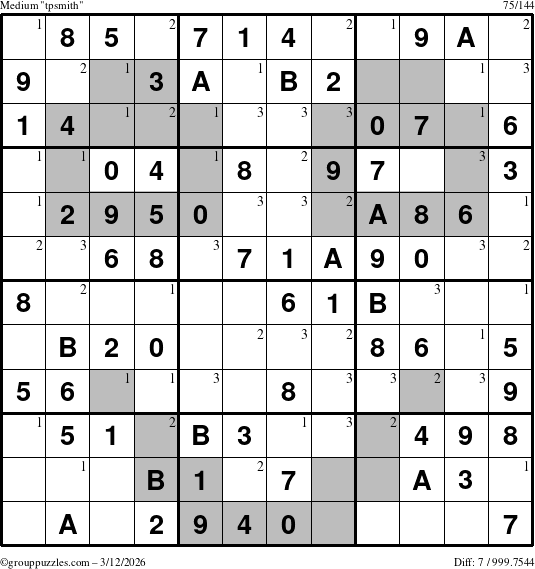 The grouppuzzles.com Medium tpsmith puzzle for Thursday March 12, 2026 with the first 3 steps marked