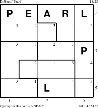 The grouppuzzles.com Difficult Pearl puzzle for Friday February 20, 2026 with all 4 steps marked