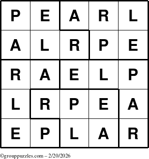 The grouppuzzles.com Answer grid for the Pearl puzzle for Friday February 20, 2026
