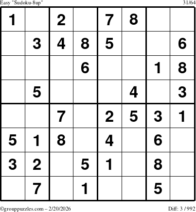 The grouppuzzles.com Easy Sudoku-8up puzzle for Friday February 20, 2026