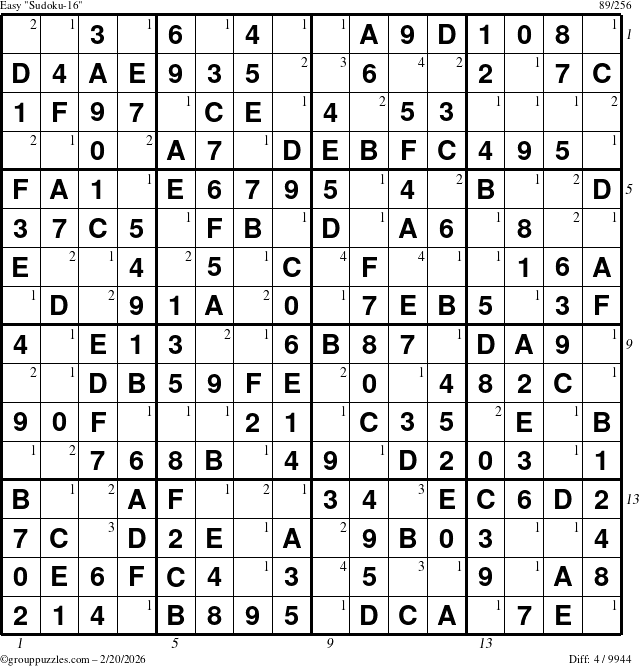 The grouppuzzles.com Easy Sudoku-16 puzzle for Friday February 20, 2026 with all 4 steps marked