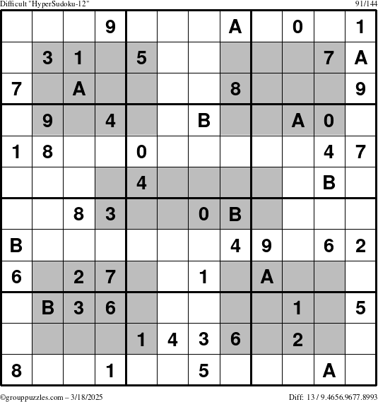 The grouppuzzles.com Difficult HyperSudoku-12 puzzle for Tuesday March 18, 2025