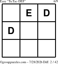 The grouppuzzles.com Easy TicTac-DEF puzzle for Tuesday July 28, 2026