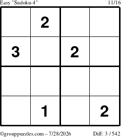 The grouppuzzles.com Easy Sudoku-4 puzzle for Tuesday July 28, 2026