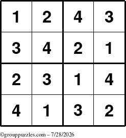 The grouppuzzles.com Answer grid for the Sudoku-4 puzzle for Tuesday July 28, 2026