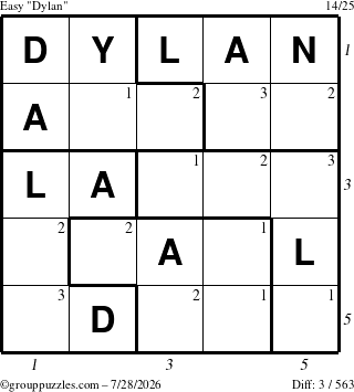 The grouppuzzles.com Easy Dylan puzzle for Tuesday July 28, 2026 with all 3 steps marked