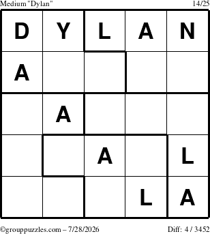 The grouppuzzles.com Medium Dylan puzzle for Tuesday July 28, 2026