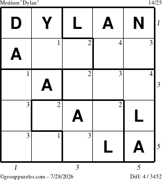 The grouppuzzles.com Medium Dylan puzzle for Tuesday July 28, 2026 with all 4 steps marked