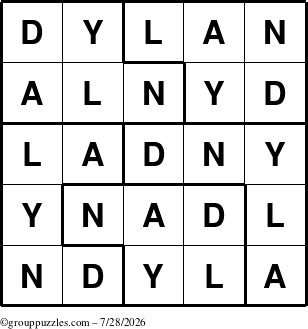 The grouppuzzles.com Answer grid for the Dylan puzzle for Tuesday July 28, 2026
