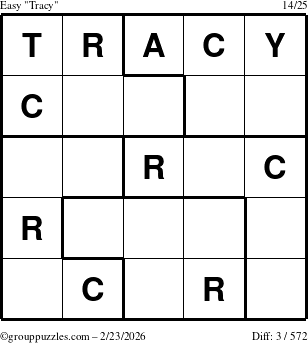 The grouppuzzles.com Easy Tracy puzzle for Monday February 23, 2026