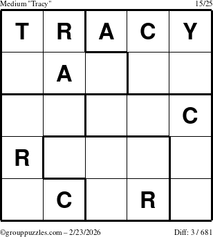 The grouppuzzles.com Medium Tracy puzzle for Monday February 23, 2026