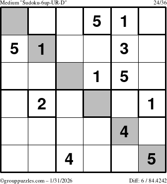 The grouppuzzles.com Medium Sudoku-6up-UR-D puzzle for Saturday January 31, 2026