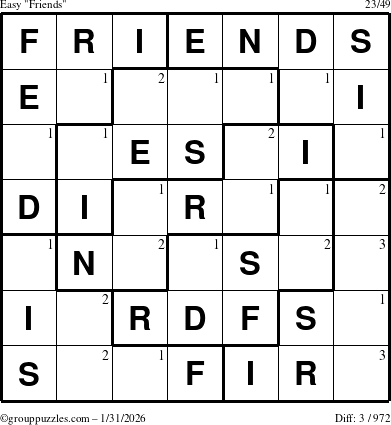 The grouppuzzles.com Easy Friends puzzle for Saturday January 31, 2026 with the first 3 steps marked