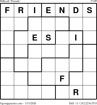 The grouppuzzles.com Difficult Friends puzzle for Saturday January 31, 2026