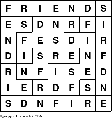 The grouppuzzles.com Answer grid for the Friends puzzle for Saturday January 31, 2026