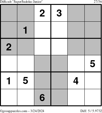 The grouppuzzles.com Difficult SuperSudoku-Junior puzzle for Sunday March 24, 2024