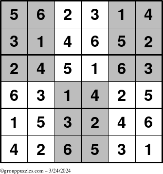 The grouppuzzles.com Answer grid for the SuperSudoku-Junior puzzle for Sunday March 24, 2024
