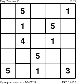The grouppuzzles.com Easy Sudoku-5 puzzle for Sunday March 24, 2024