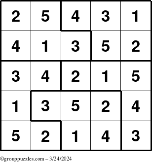 The grouppuzzles.com Answer grid for the Sudoku-5 puzzle for Sunday March 24, 2024