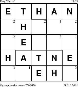 The grouppuzzles.com Easy Ethan puzzle for Wednesday July 8, 2026 with the first 3 steps marked